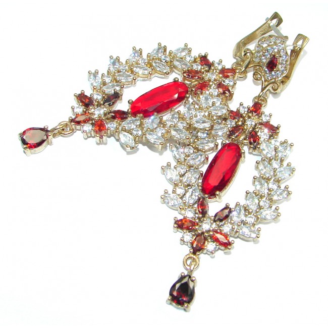 Chunky Victorian Style created Red Ruby Sterling Silver chandelier earrings