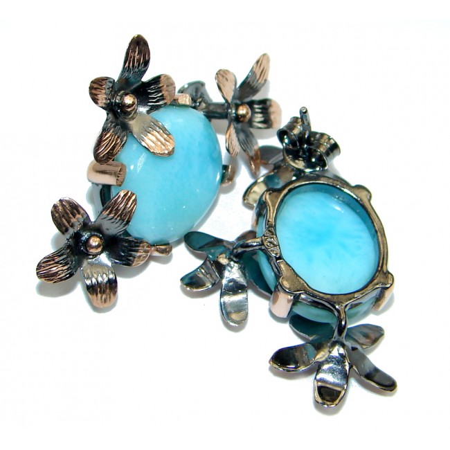 Precious Blue Larimar Rose Gold plated over Sterling Silver handmade stud earrings