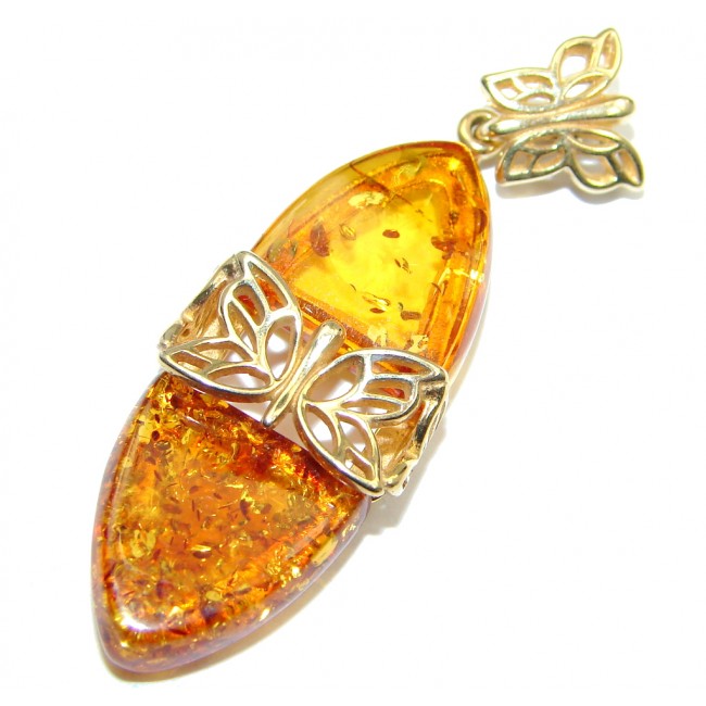 Incredible natural Baltic Amber Rose Gold plated with Sterling Silver handmade Pendant
