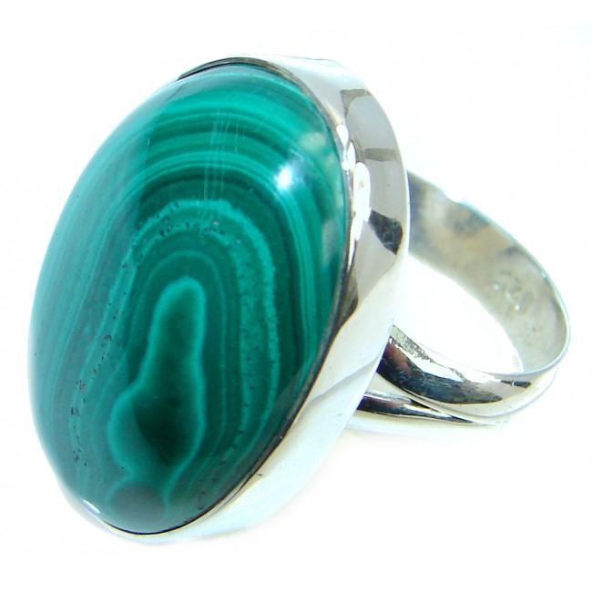 Natural AAA quality Green Malachite Sterling Silver ring size adjustable