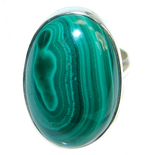 Natural AAA quality Green Malachite Sterling Silver ring size adjustable