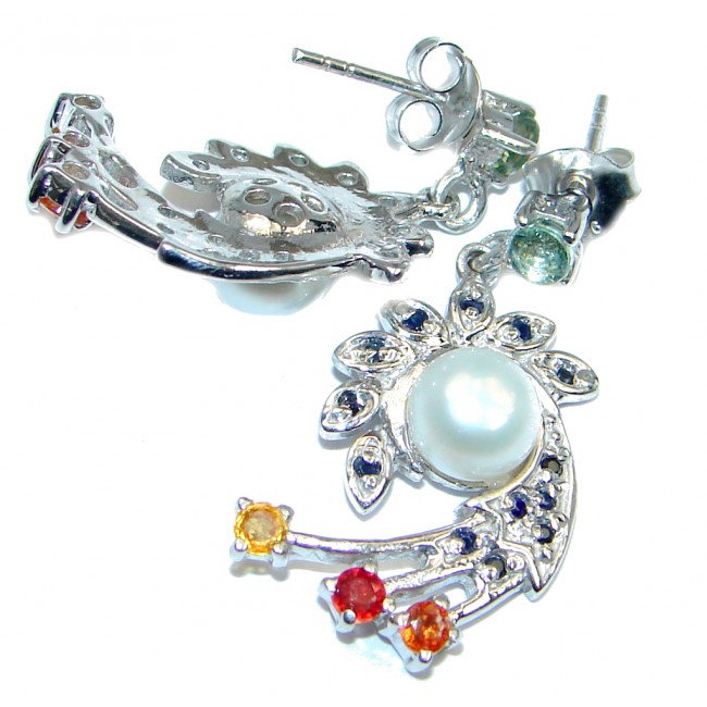 Deluxe Fancy Colors Sapphire Pearl 925 Sterling Silver Earrings