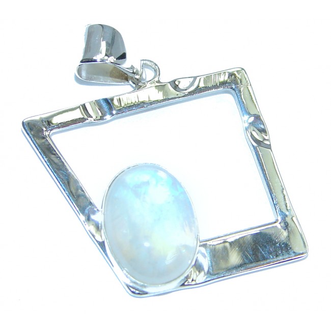 Modern Concept Fire Moonstone hammered Sterling Silver Pendant