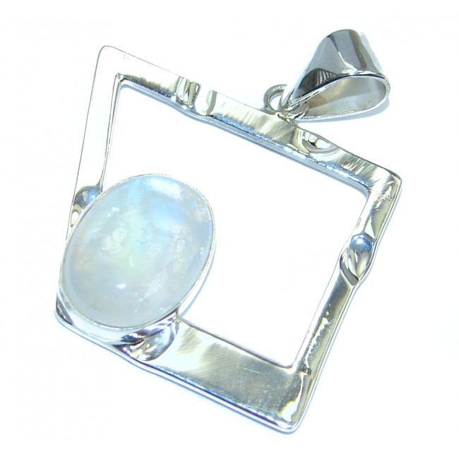 Modern Concept Fire Moonstone hammered Sterling Silver Pendant