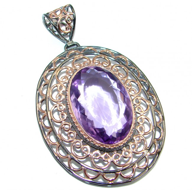Vintage Style Amethyst Rose Gold Rhodium plated over Sterling Silver Pendant