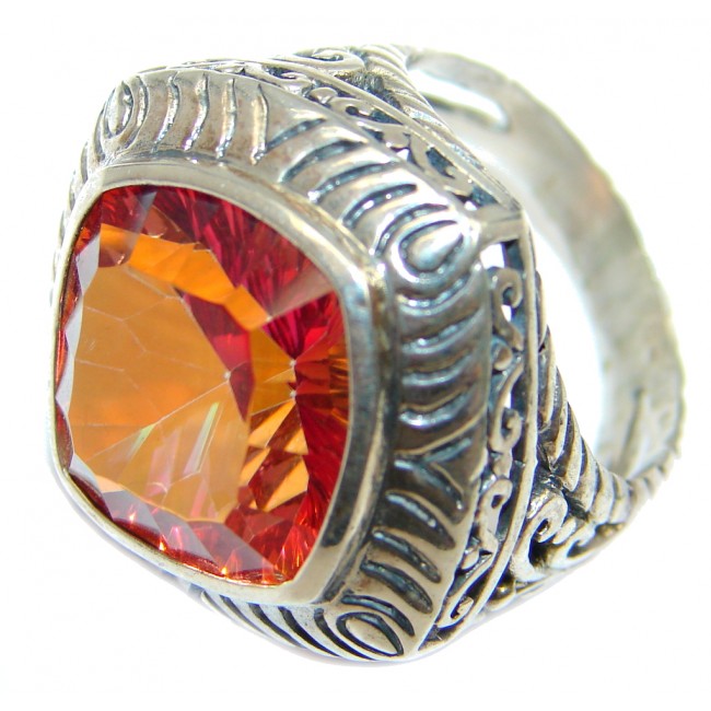 Red Lava Fire Topaz Oxidized Sterling Silver Ring size 8