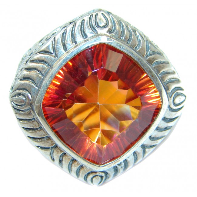 Red Lava Fire Topaz Oxidized Sterling Silver Ring size 8