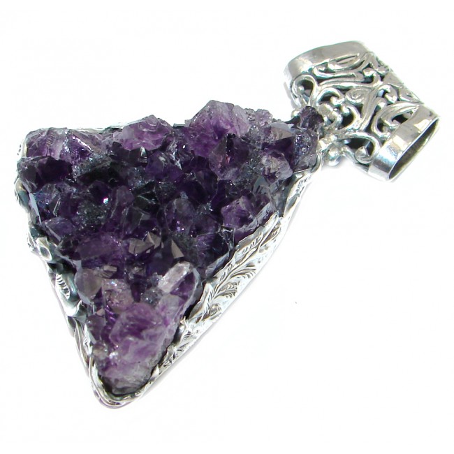 Big Purple Mountains Amethyst Cluster Sterling Silver handmade Pendant