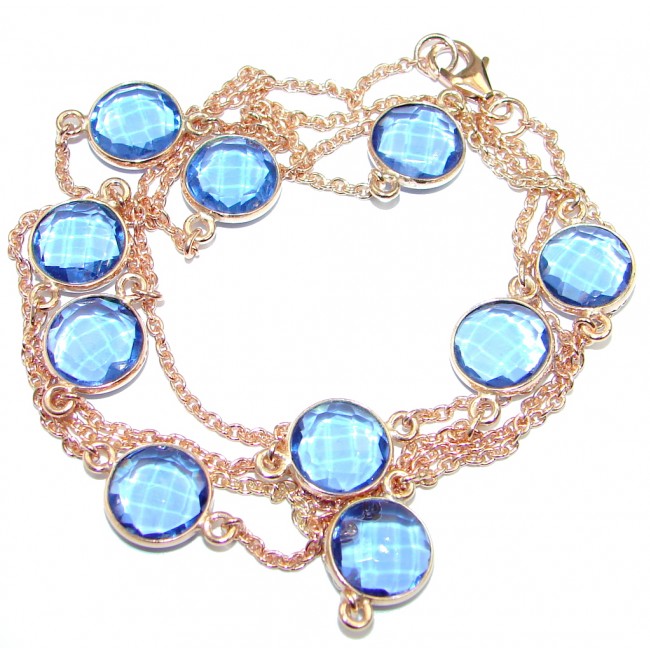 36 inches created Sapphire Rose Gold over Sterling Silver Necklace