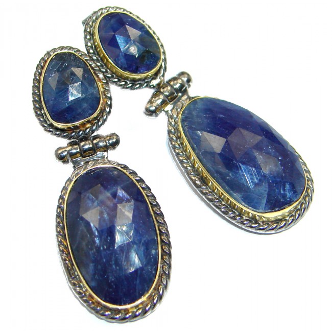 Trendy Fashion Sapphire Two Tones Sterling Silver handmade studs earrings