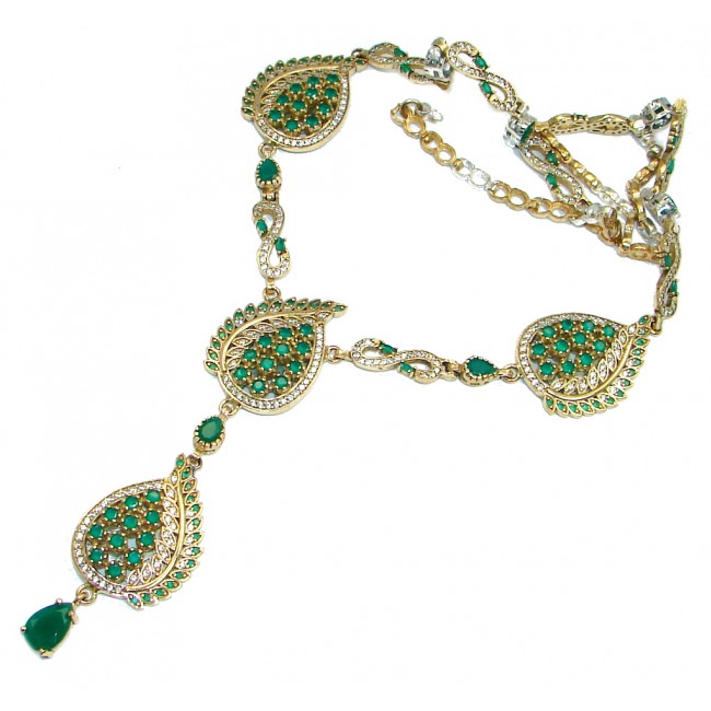 Sublime Victorian Style created Emerald & White Topaz copper over Sterling Silver necklace