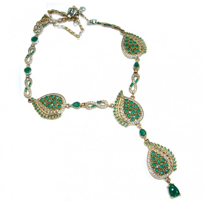 Sublime Victorian Style created Emerald & White Topaz copper over Sterling Silver necklace