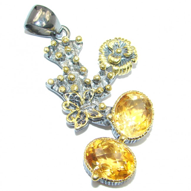 Fabulous Floral Design Citrine Gold plated over Sterling Silver handmade Pendant