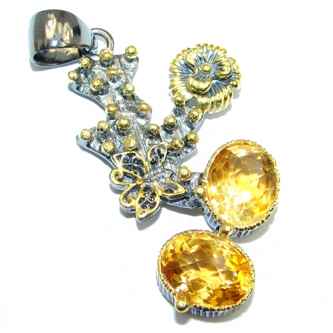 Fabulous Floral Design Citrine Gold plated over Sterling Silver handmade Pendant