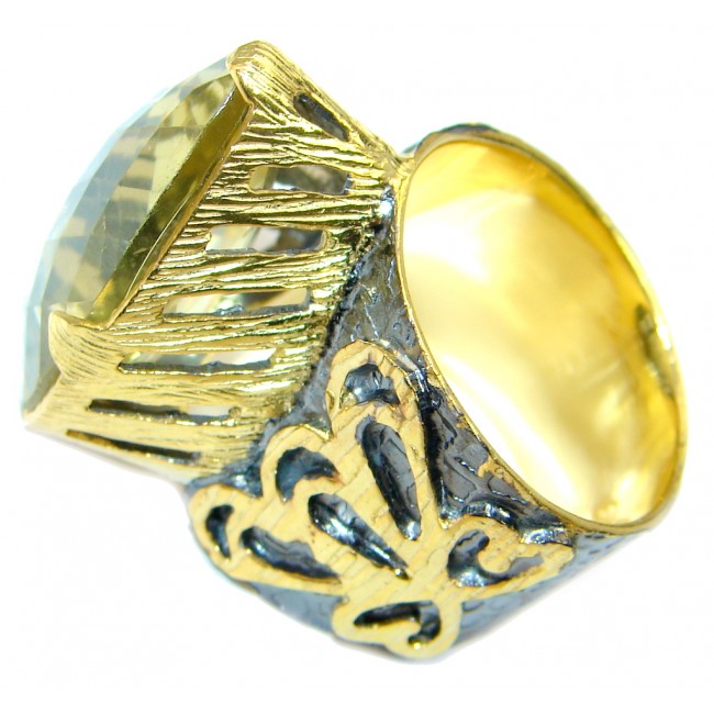 Huge Natural Citrine Rhodium Gold plated over Sterling Silver handmade ring size 7