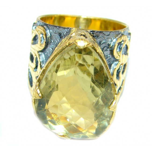 Huge Natural Citrine Rhodium Gold plated over Sterling Silver handmade ring size 7