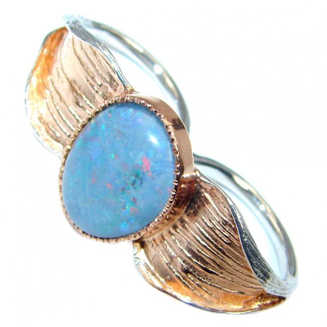 Blue Doublet Fire Opal Gold plated over Sterling Silver two fingers Ring size 8