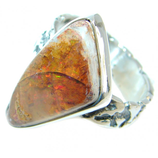 Mexican Fire Opal Oxidized Sterling Silver handmade Ring size 8 1/4