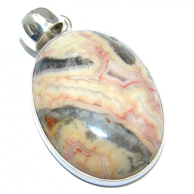 Large genuine Crazy Lace Agate Sterling Silver pendant