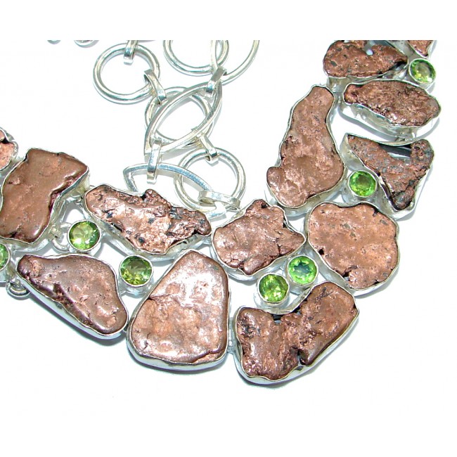 Unusal Style Copper Nuggets Peridot Sterling Silver handmade necklace