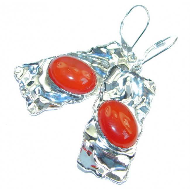 Orange Carnelian hammered Sterling Silver handmade earrings