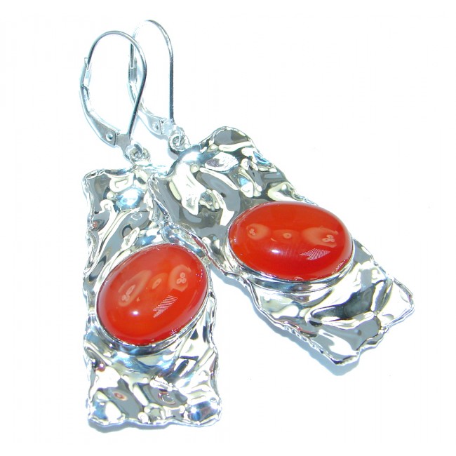 Orange Carnelian hammered Sterling Silver handmade earrings