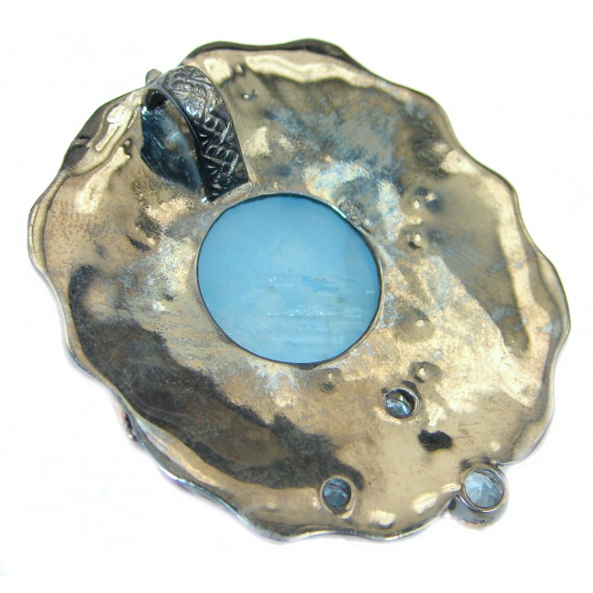 Genuine Blue Aquamarine Rose Gold Rhodium plated over Sterling Silver Pendant