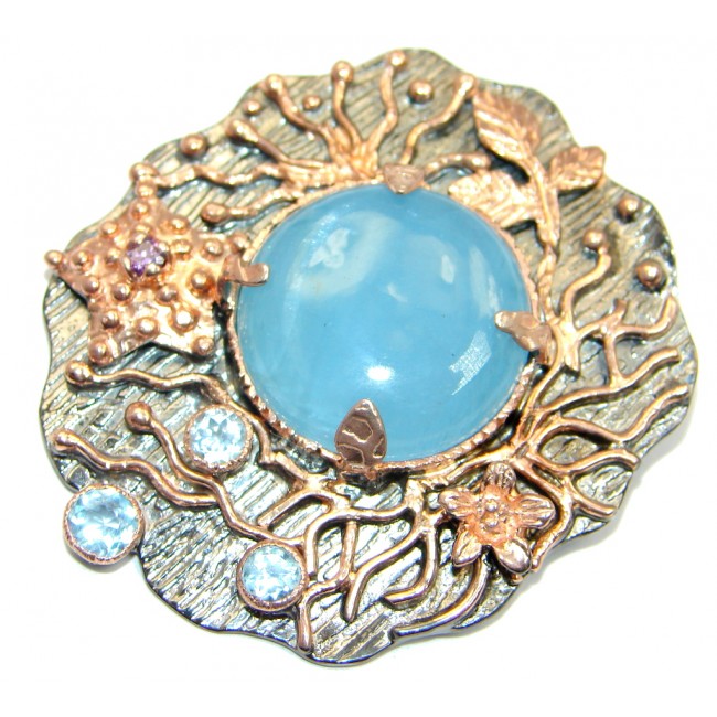 Genuine Blue Aquamarine Rose Gold Rhodium plated over Sterling Silver Pendant