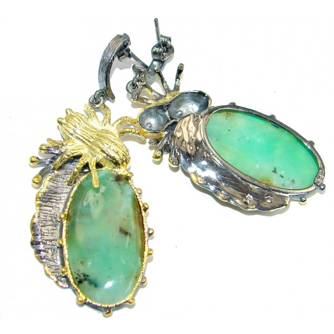 Huge Amazing Green Chrysophrase Gold plated over Sterling Silver stud earrings
