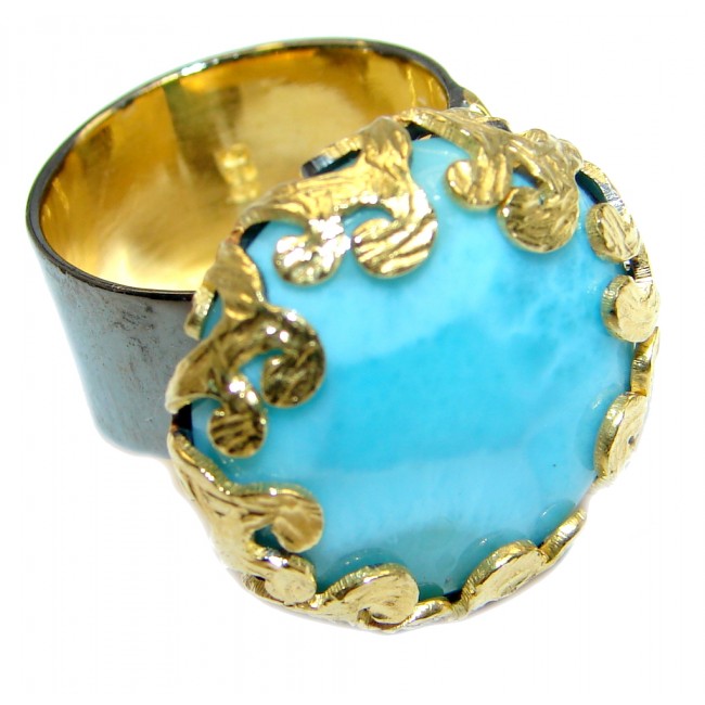 Solid Genuine Larimar Gold plated over Sterling Silver handmade Ring size adjustable