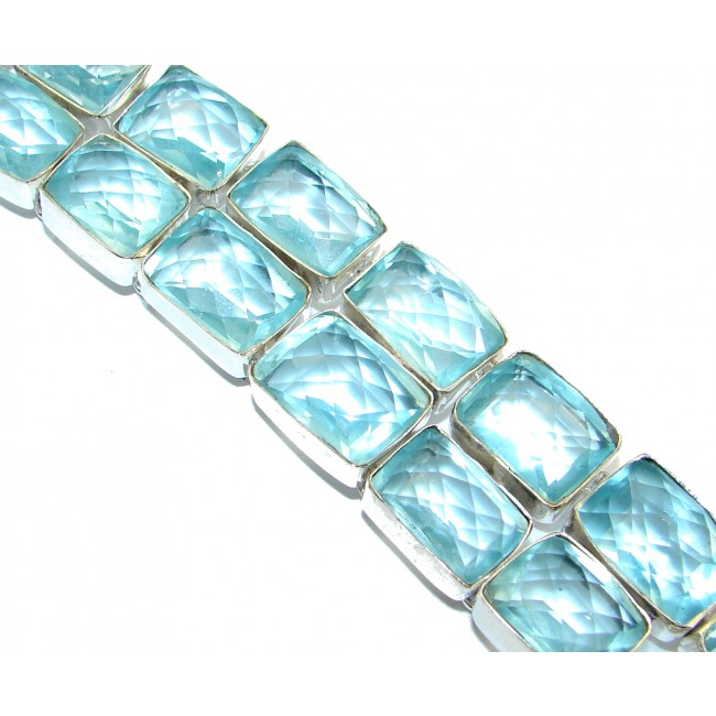 Modern Light Blue Quartz Sterling Silver handmade Bracelet