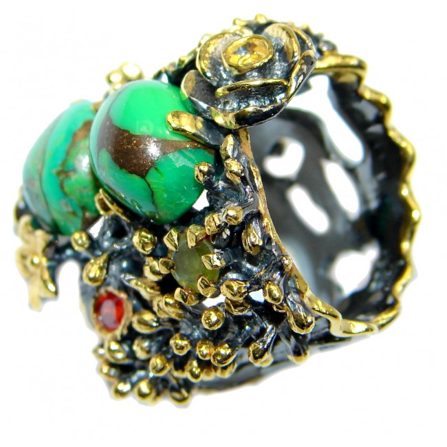 Green Turquoise Emerald Garnet Gold plated over Sterling Silver Ring s. 6 3/4