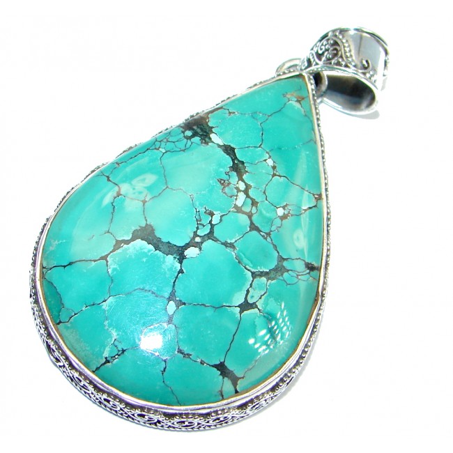 Large Rich Design Genuine Turquoise Sterling Silver handmade Pendant