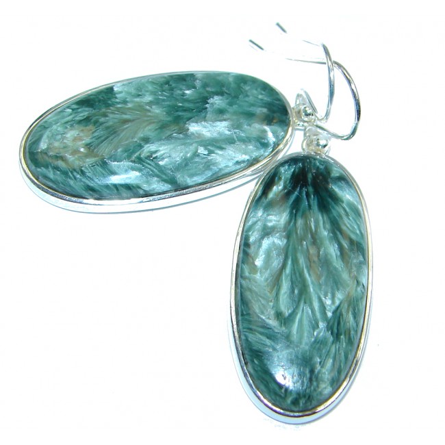 Huge Russian Seraphinite Sterling Silver handmade earrings