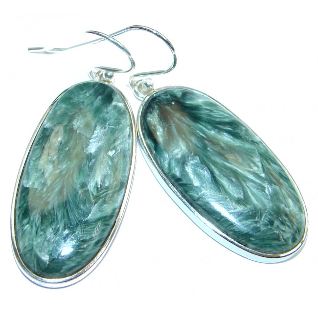 Huge Russian Seraphinite Sterling Silver handmade earrings