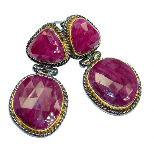 Trendy Ruby 18ct Gold Rhodium plated over Sterling Silver handmade stud earrings