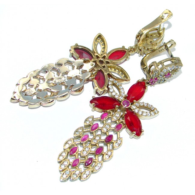 Mega Chunky Victorian Style created Red Ruby Sterling Silver chandelier earrings