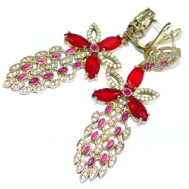 Mega Chunky Victorian Style created Red Ruby Sterling Silver chandelier earrings