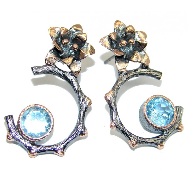 Genuine Swiss Blue Topaz Rose Gold plated over Sterling Silver stud Earrings
