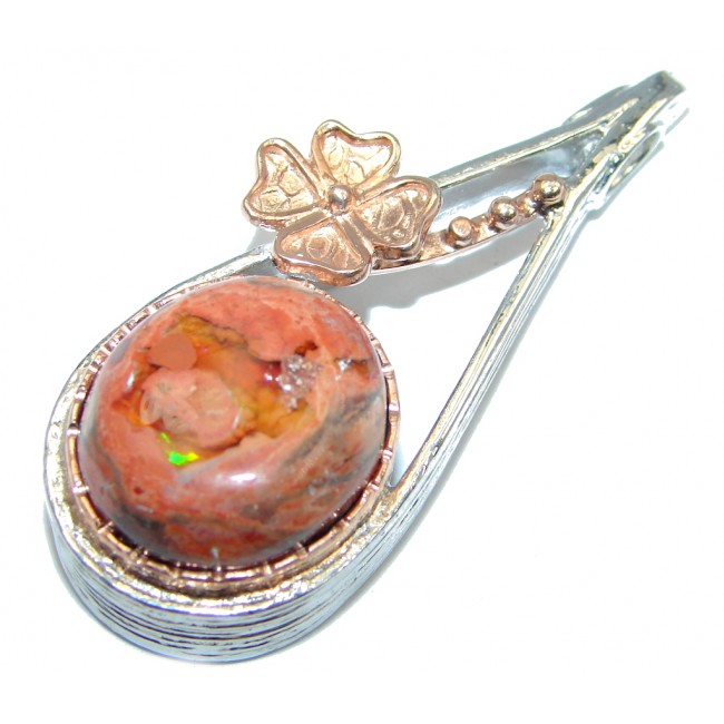 Authentic Mexican Fire Opal Rose Gold Rhodium plated over Sterling Silver handmade Pendant