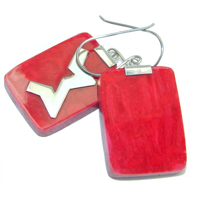Red Fossilized Coral Sterling Silver handmade earrings