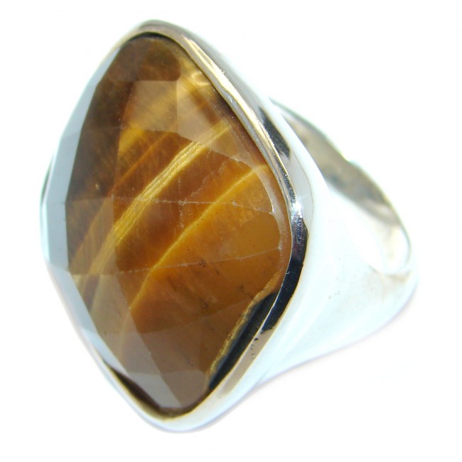 Simple faceted Tigers Eye Sterling Silver ring size 8 3/4