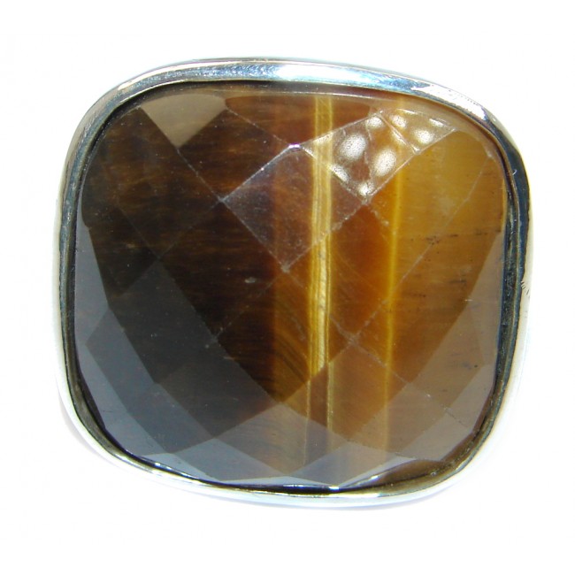Simple faceted Tigers Eye Sterling Silver ring size 8 3/4