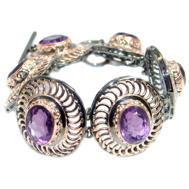 Chunky Faceted Amethyst Rose Gold Rhodium plated over Sterling Silver handmade Bracelet