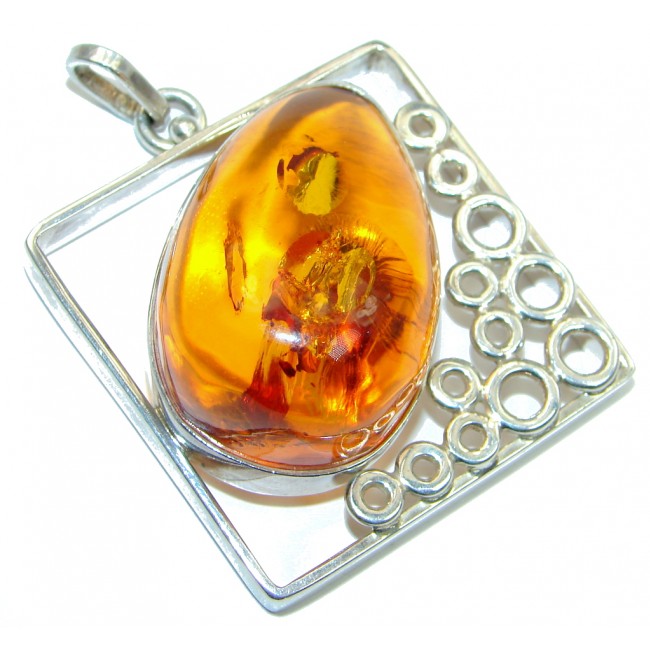 Huge One of the Kind natural Baltic Amber Sterling Silver handmade Pendant