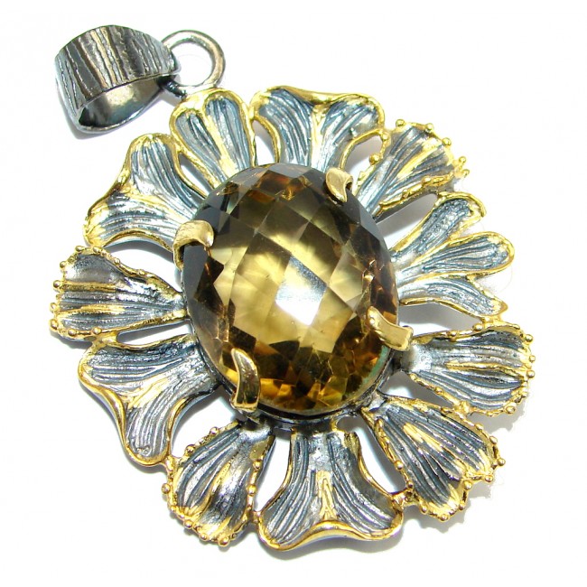 Floral Beauty Smoky Topaz Gold plated over Sterling Silver handmade Pendant