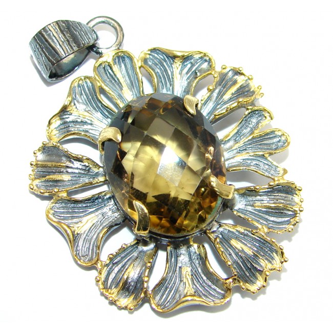 Floral Beauty Smoky Topaz Gold plated over Sterling Silver handmade Pendant