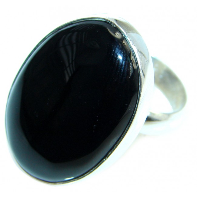Huge Black Onyx Sterling Silver handmade ring size adjustable