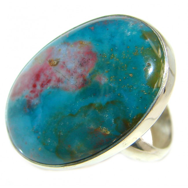Supernova Green Moss Agate Sterling Silver ring; size adjustable