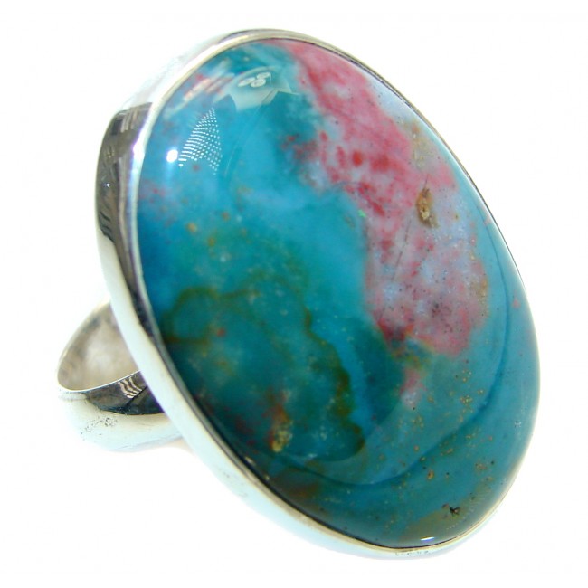 Supernova Green Moss Agate Sterling Silver ring; size adjustable